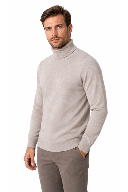 Ventorino turtleneck knit sweater in beige — model view