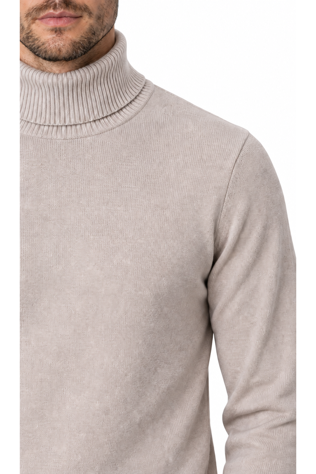 Ventorino turtleneck knit sweater in beige — knit detail