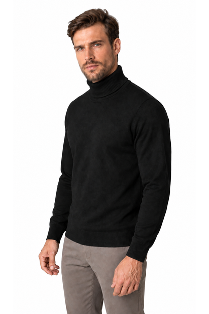 Ventorino turtleneck knit sweater in black — model view