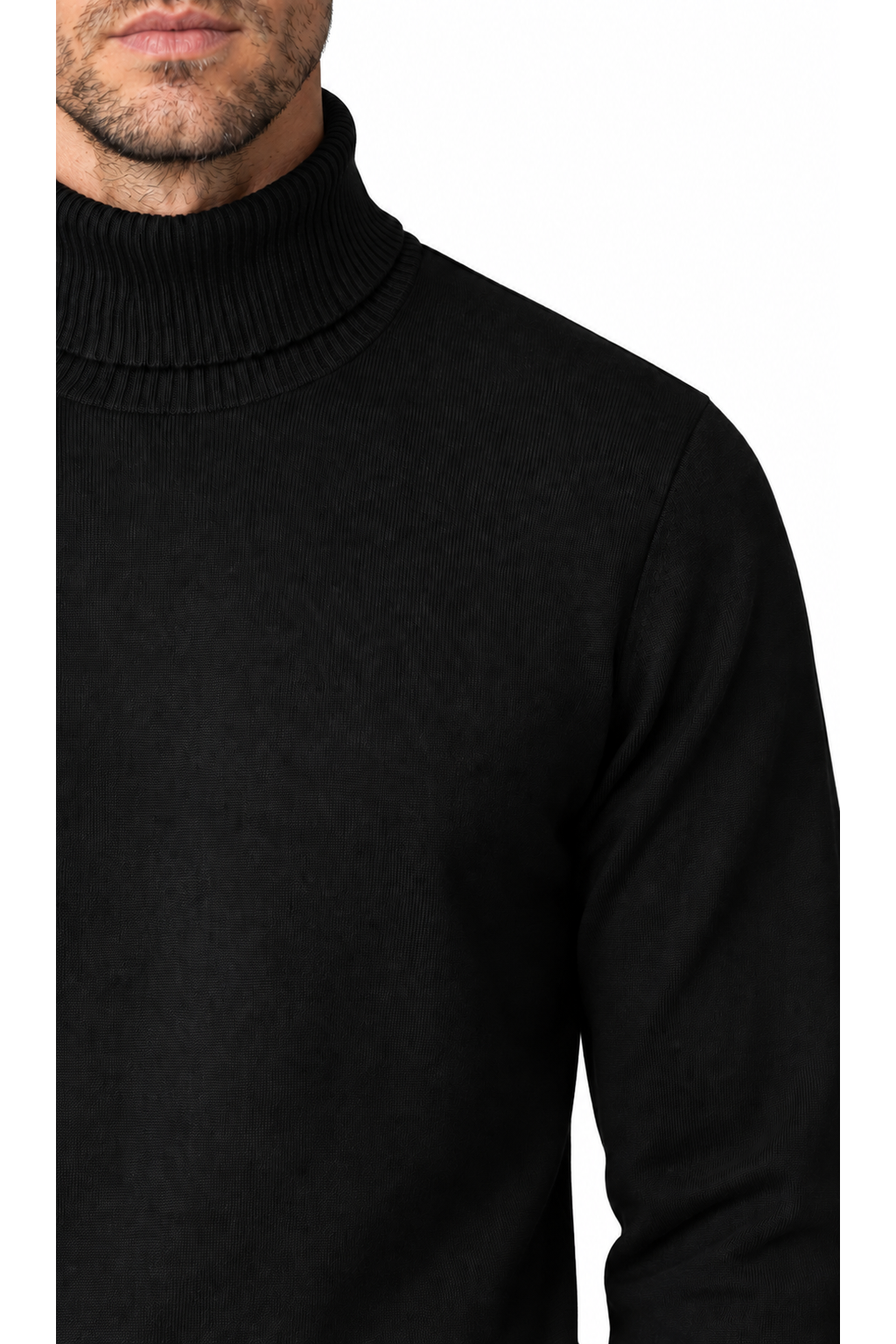 Ventorino turtleneck knit sweater in black — knit detail