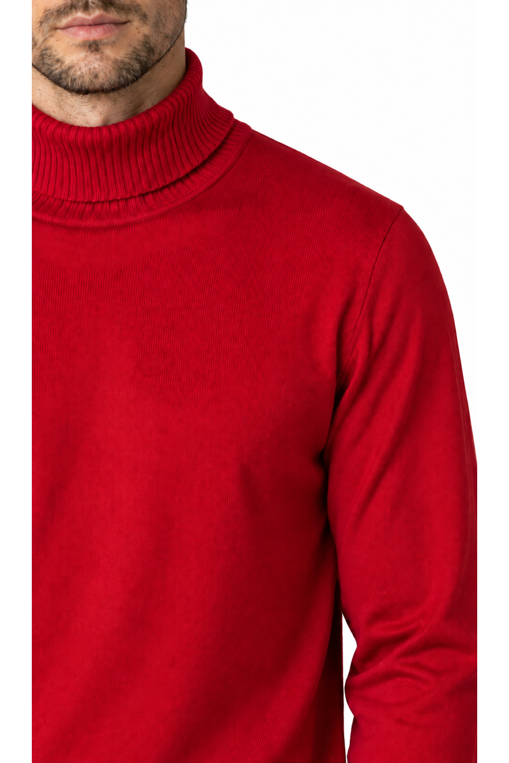 Ventorino turtleneck knit sweater in bright red — knit detail