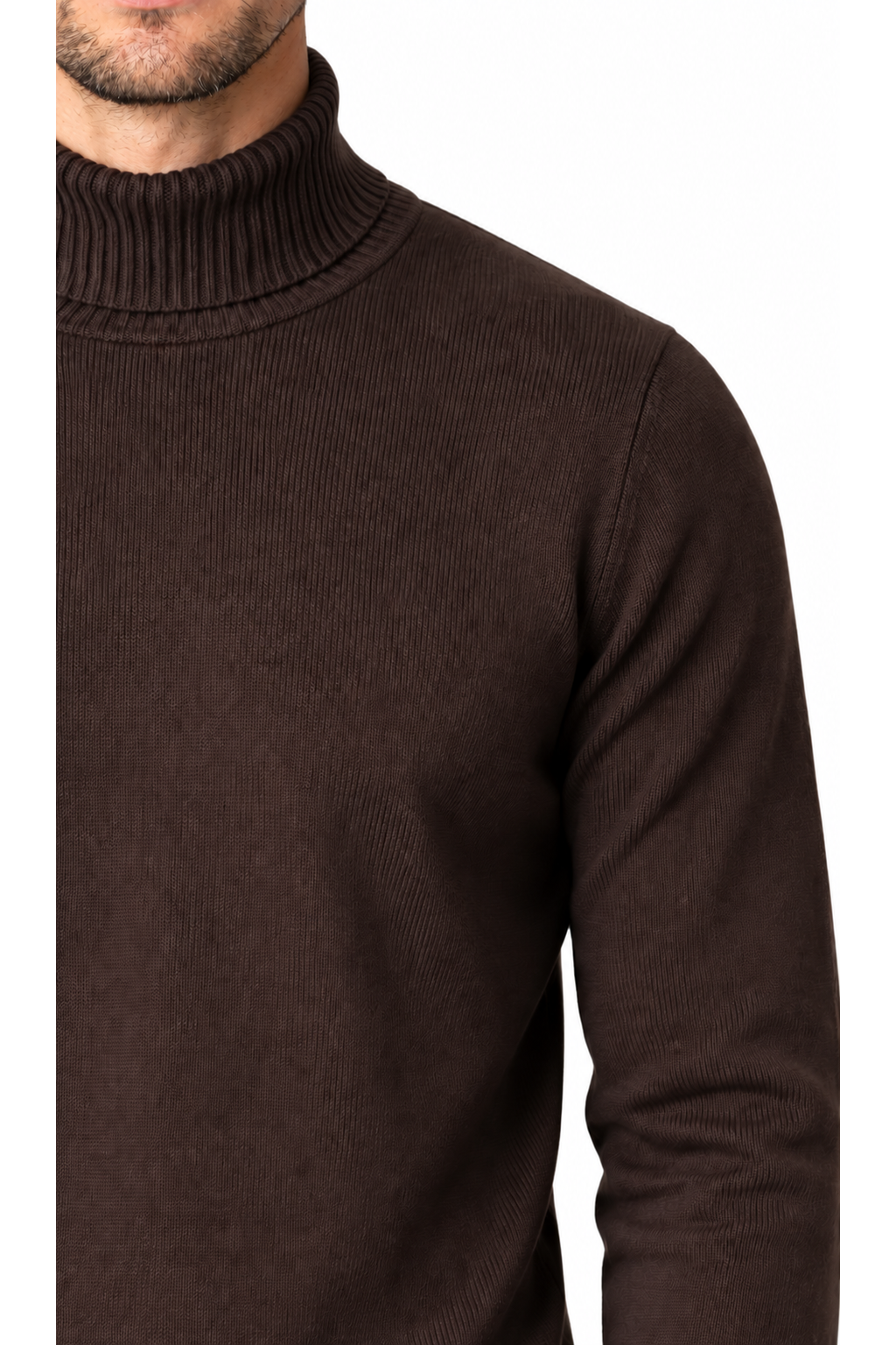 Ventorino turtleneck knit sweater in brown — knit detail