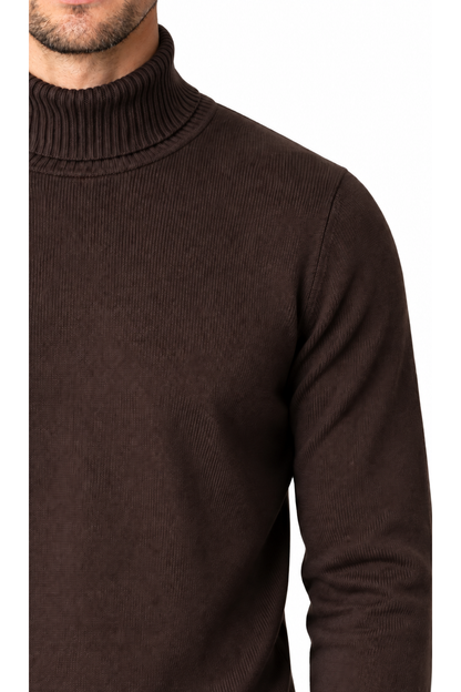 Ventorino turtleneck knit sweater in brown — knit detail