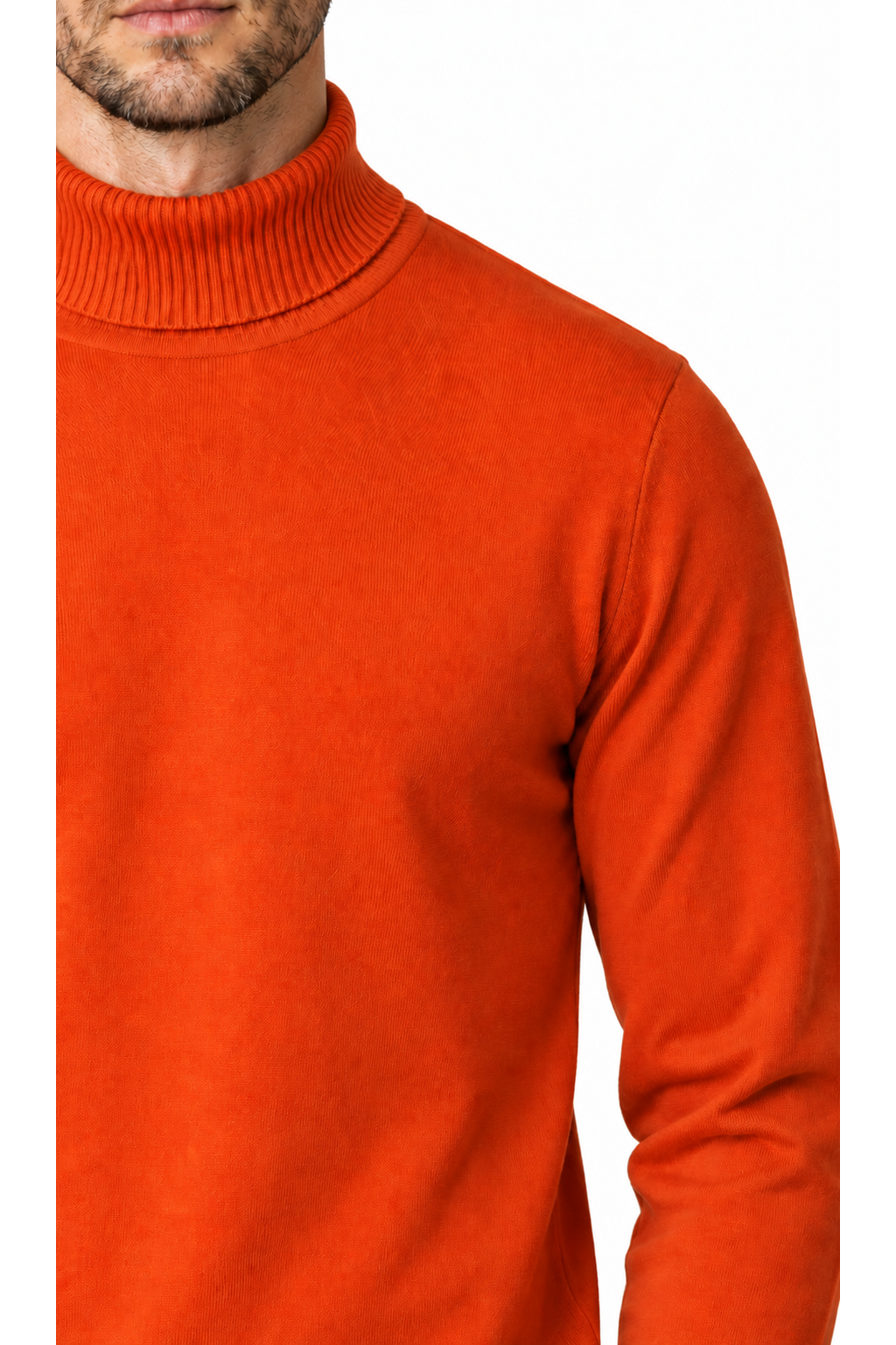 Ventorino turtleneck knit sweater in orange — knit detail