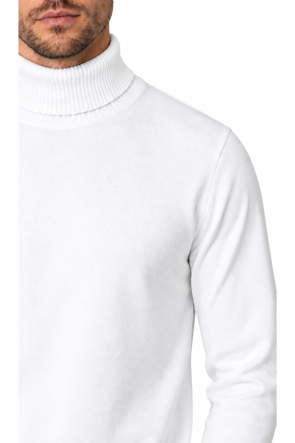 Ventorino turtleneck knit sweater in white — knit detail