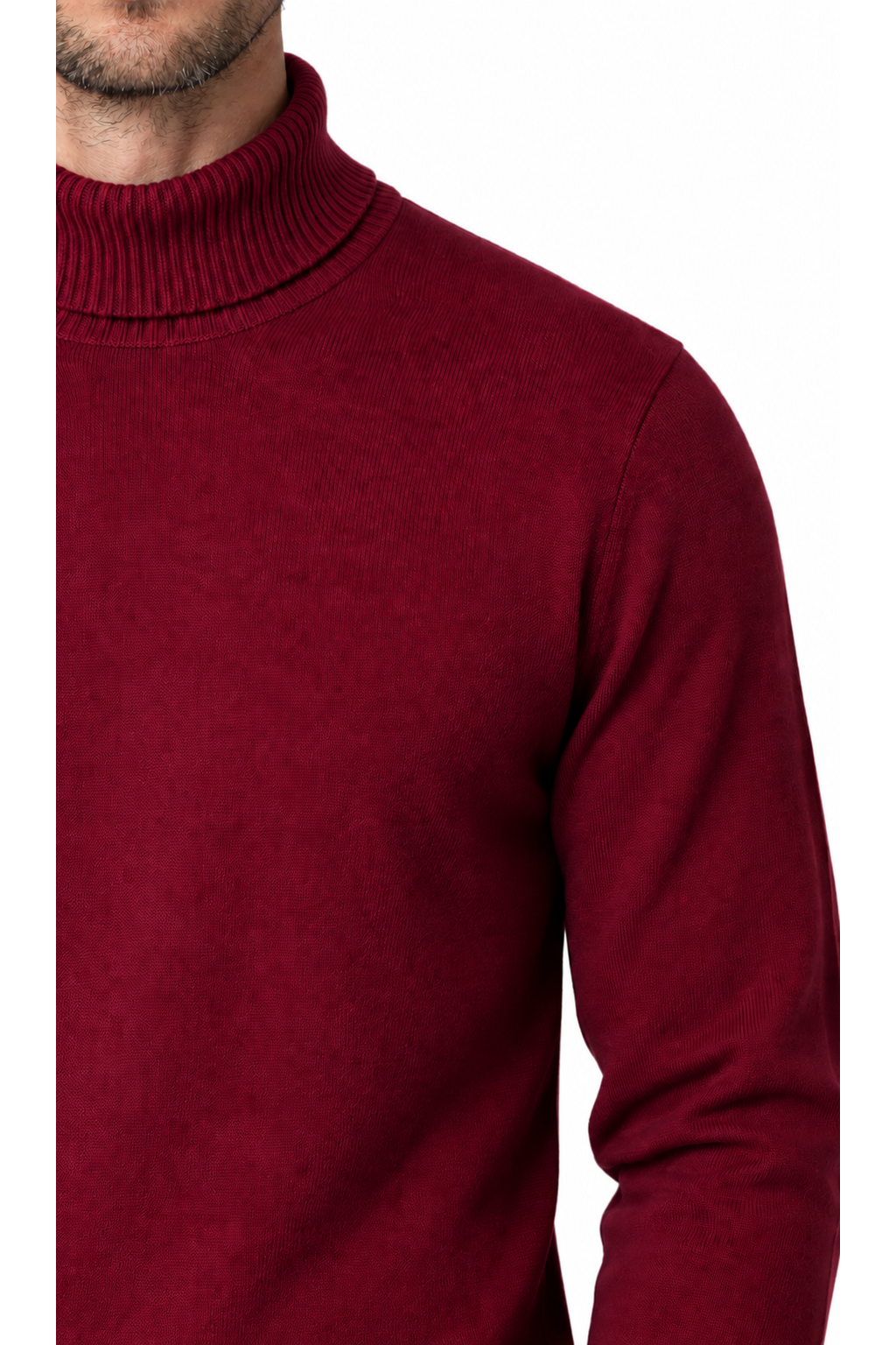 Ventorino turtleneck knit sweater in wine red — knit detail