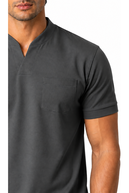 Ventorino athletic V-neck pocket T-shirt in dark grey — fabric detail