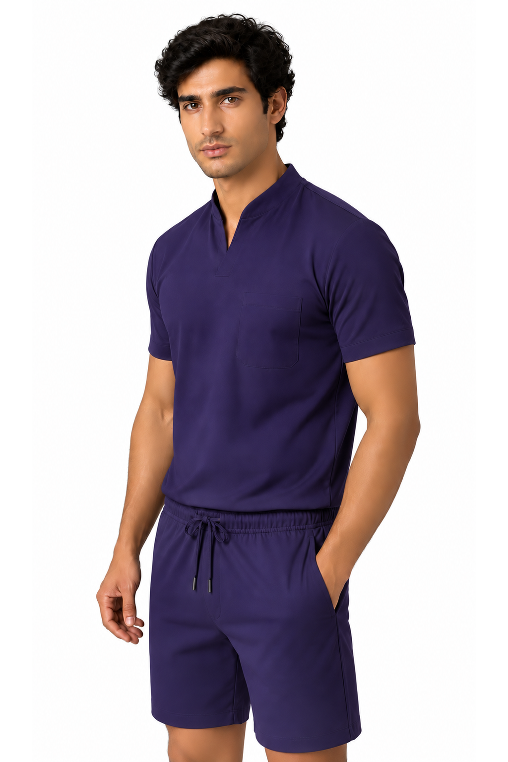 Ventorino athletic V-neck pocket T-shirt in dark purple — model view