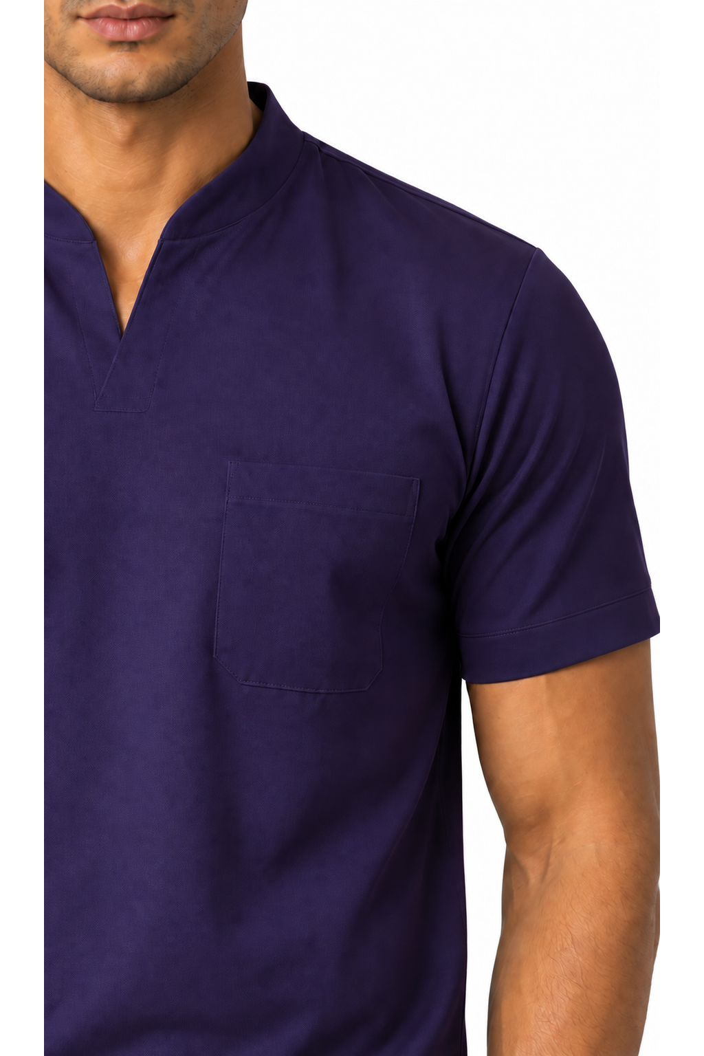 Ventorino athletic V-neck pocket T-shirt in dark purple — fabric detail