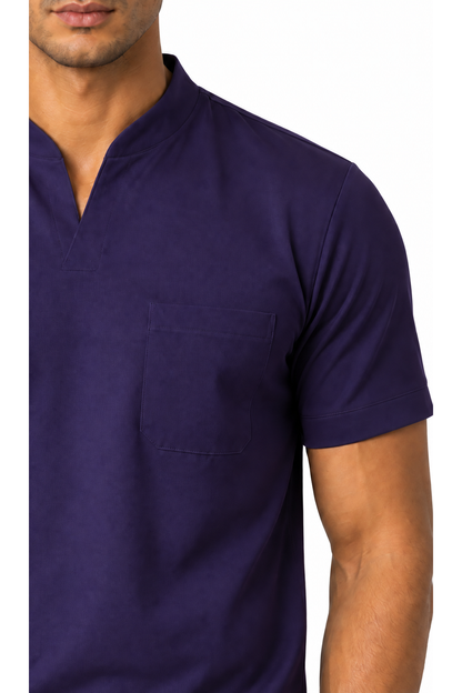 Ventorino athletic V-neck pocket T-shirt in dark purple — fabric detail