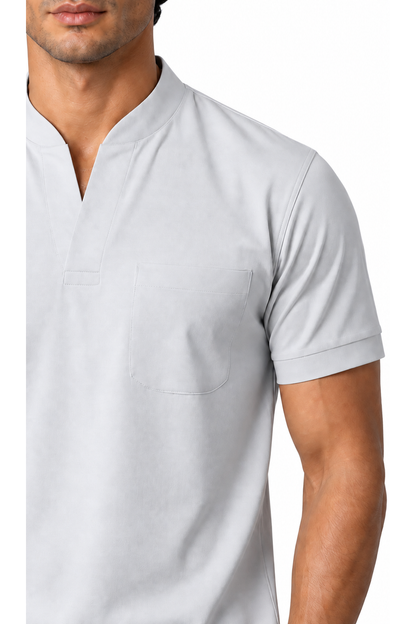 Ventorino athletic V-neck pocket T-shirt in light grey — fabric detail