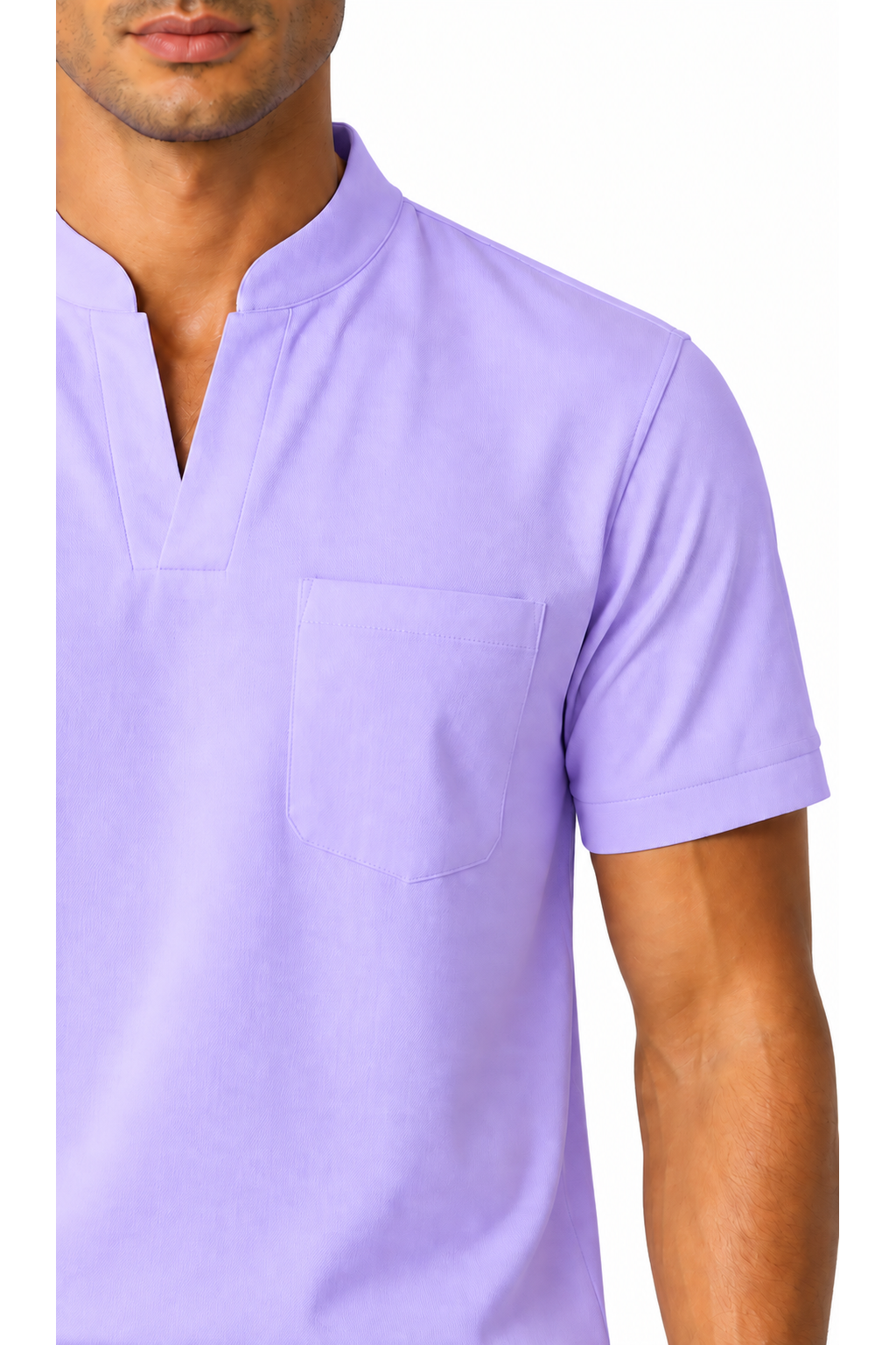 Ventorino athletic V-neck pocket T-shirt in light purple — fabric detail