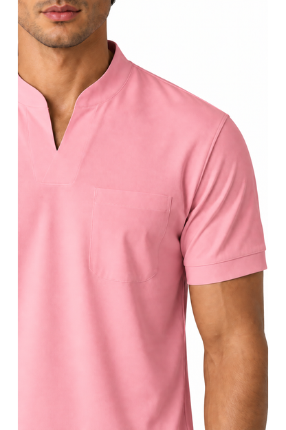 Ventorino athletic V-neck pocket T-shirt in pink — fabric detail