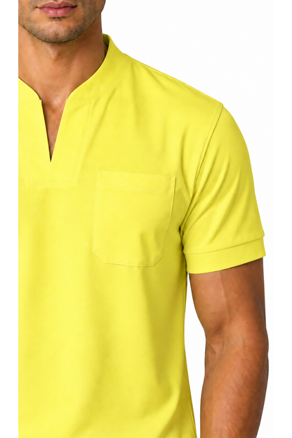 Ventorino athletic V-neck pocket T-shirt in yellow — fabric detail