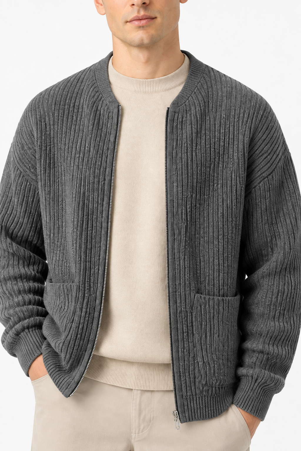 Ventorino waffle in gray — garment and fabric detail