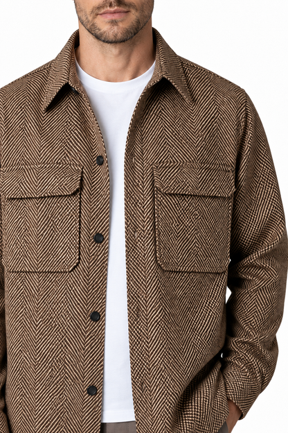 Ventorino Men's Overshirt Workwear Style Textured Fabric | Ventorino in Brown — garment and fabric detail