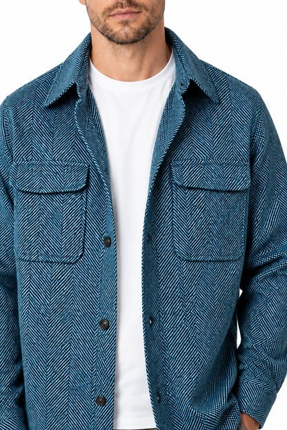 Ventorino Men's Overshirt Workwear Style Textured Fabric | Ventorino in Blue — garment and fabric detail