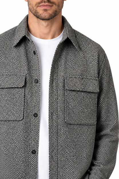 Ventorino Men's Overshirt Workwear Style Textured Fabric | Ventorino in Gray — garment and fabric detail
