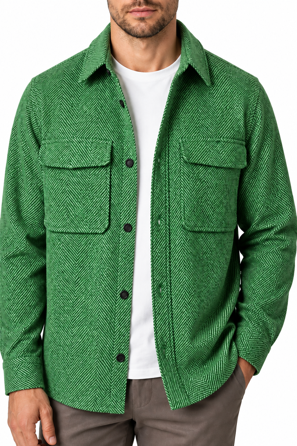 Ventorino Men's Overshirt Workwear Style Textured Fabric | Ventorino in Green — garment and fabric detail