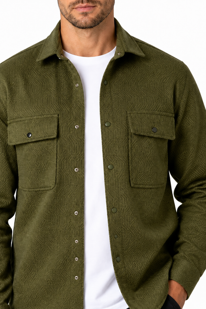 Ventorino Men's Overshirt Workwear Style Textured Fabric | Ventorino in Dark Green — garment and fabric detail