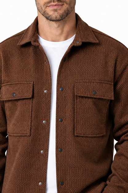 Ventorino Men's Overshirt Workwear Style Textured Fabric | Ventorino in Red — garment and fabric detail