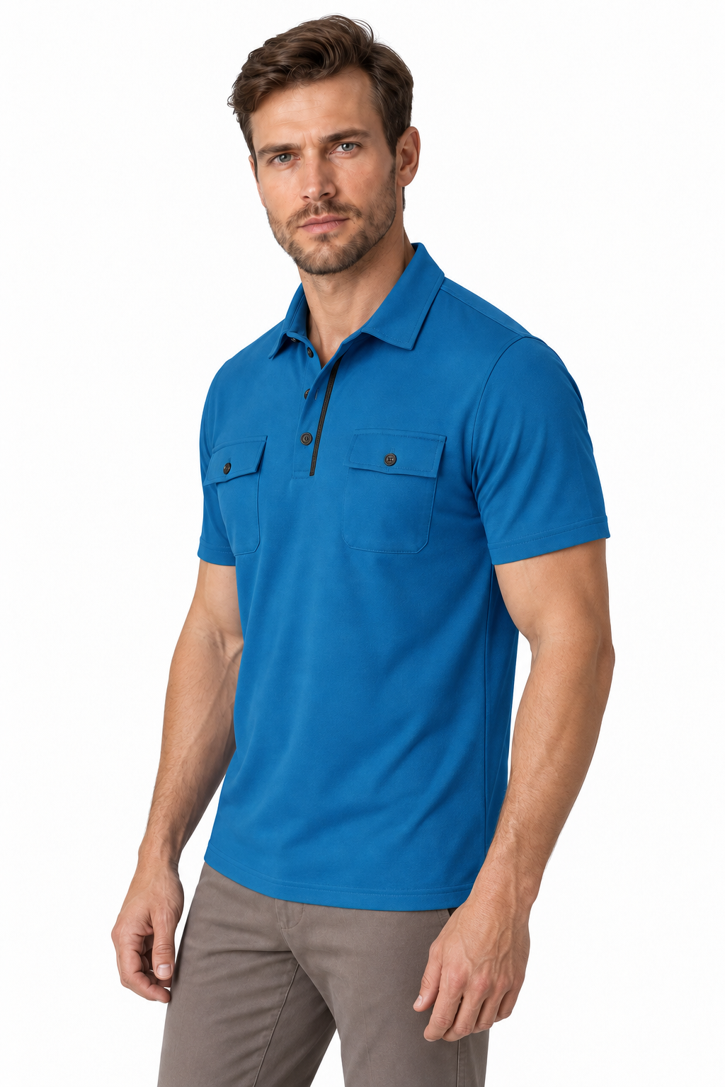 Ventorino Men's Polo Shirt Utility Pocket Casual Fit | Ventorino in Blue — model three-quarter view