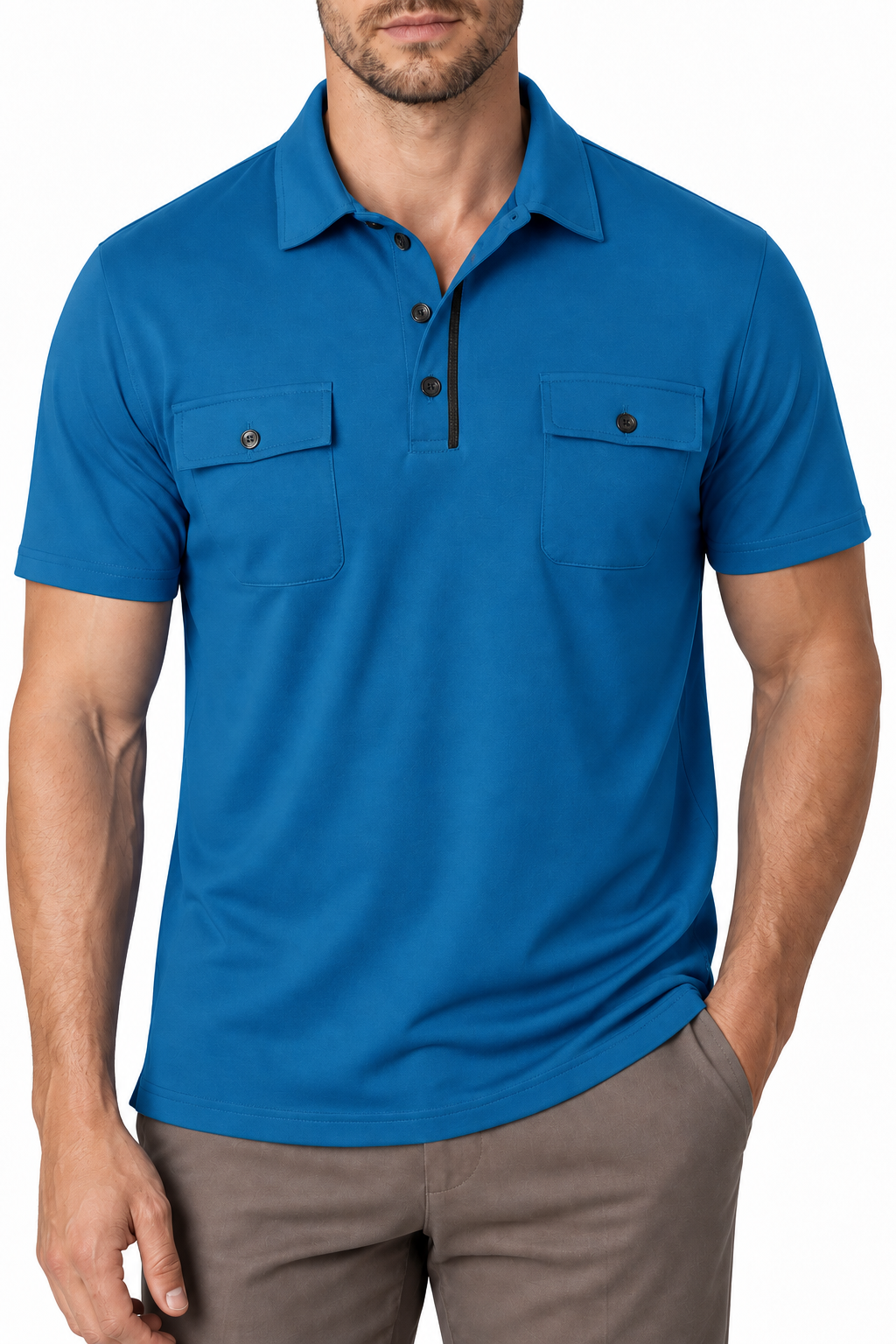 Ventorino Men's Polo Shirt Utility Pocket Casual Fit | Ventorino in Blue — garment and fabric detail