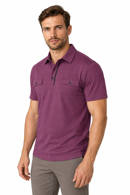Ventorino Men's Polo Shirt Utility Pocket Casual Fit | Ventorino in Purplish Red — model three-quarter view