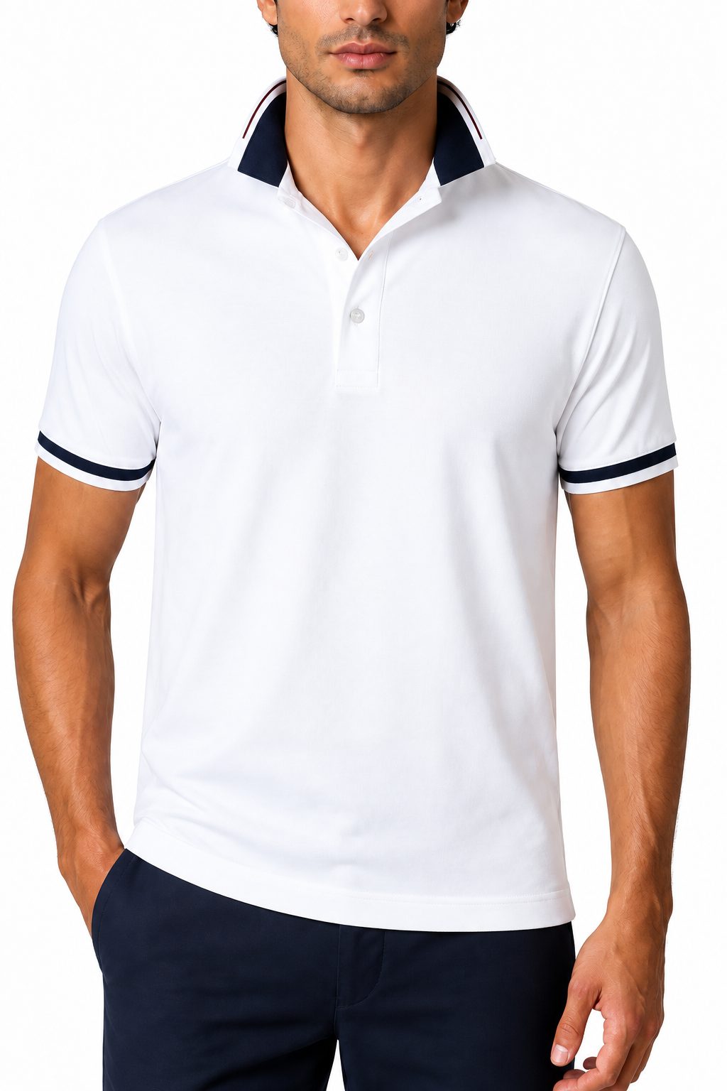 Ventorino Men's Polo Shirt Contrast Trim Refined Fit | Ventorino in White — garment and fabric detail