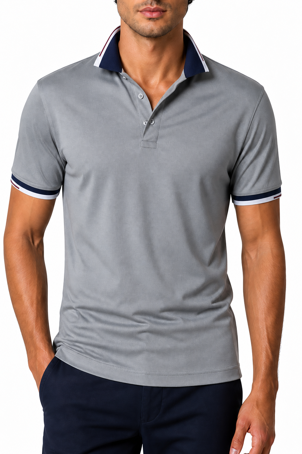 Ventorino Men's Polo Shirt Contrast Trim Refined Fit | Ventorino in Grey — garment and fabric detail