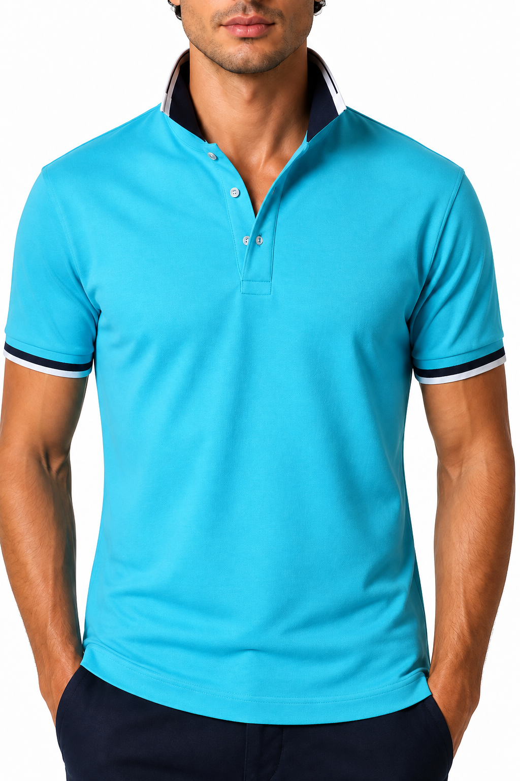 Ventorino Men's Polo Shirt Contrast Trim Refined Fit | Ventorino in Blue — garment and fabric detail