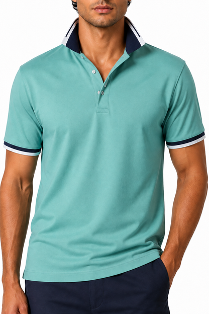 Ventorino Men's Polo Shirt Contrast Trim Refined Fit | Ventorino in Green — garment and fabric detail