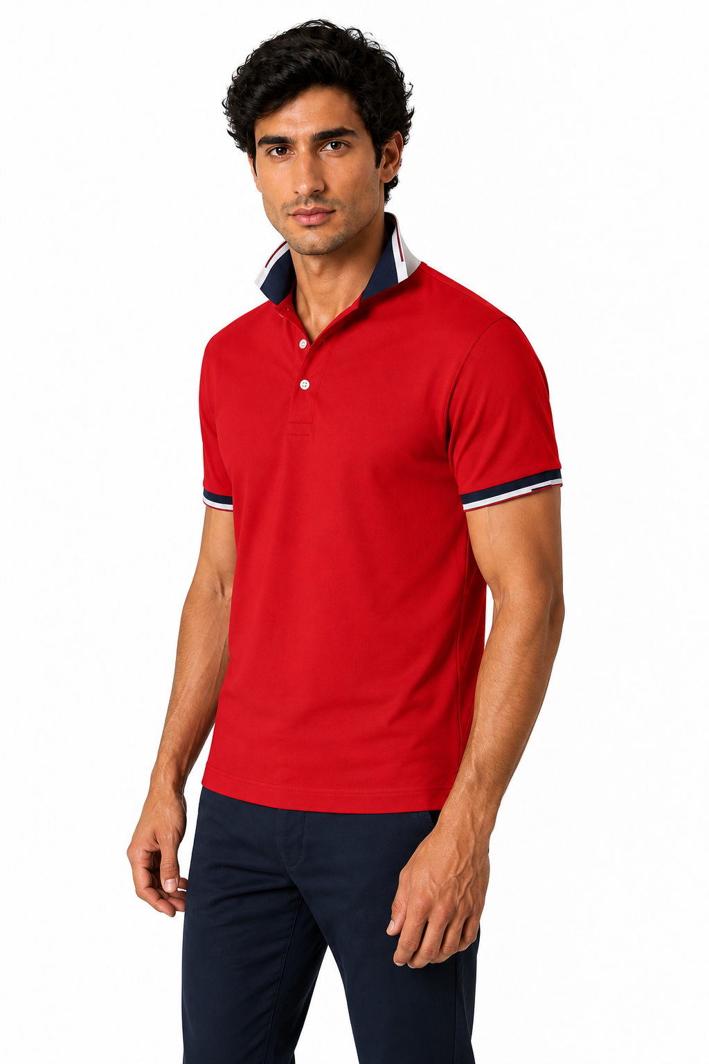 Ventorino Men's Polo Shirt Contrast Trim Refined Fit | Ventorino in Red — model three-quarter view