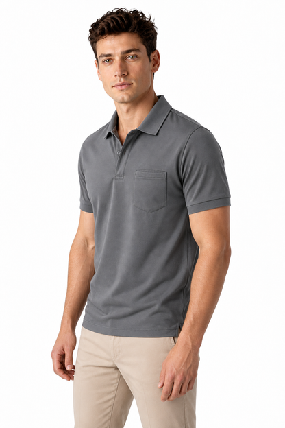 Ventorino Men's Polo Shirt Chest Pocket Sleek Fit | Ventorino in Gray — model three-quarter view