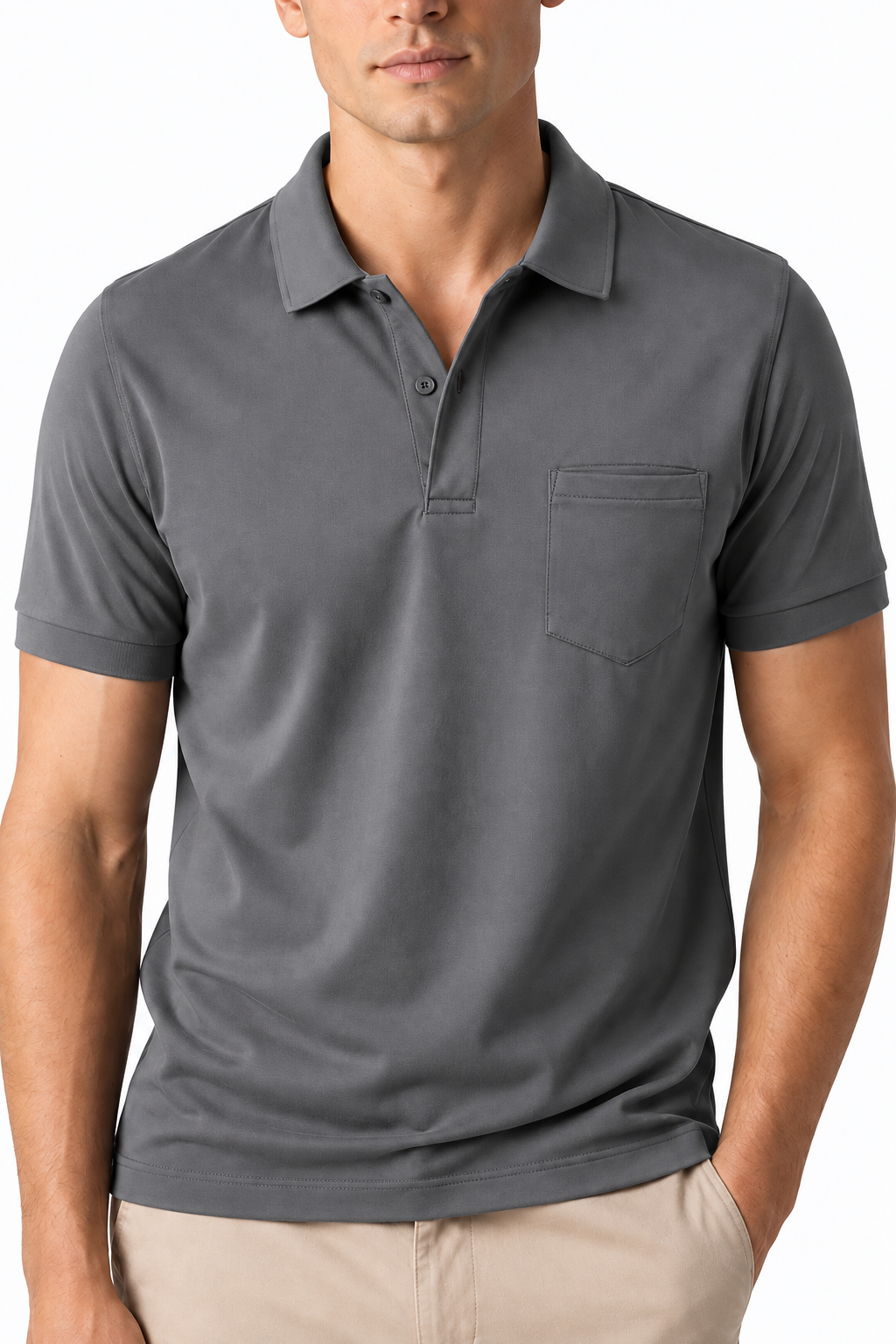 Ventorino Men's Polo Shirt Chest Pocket Sleek Fit | Ventorino in Gray — garment and fabric detail