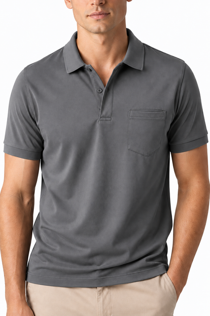 Ventorino Men's Polo Shirt Chest Pocket Sleek Fit | Ventorino in Gray — garment and fabric detail