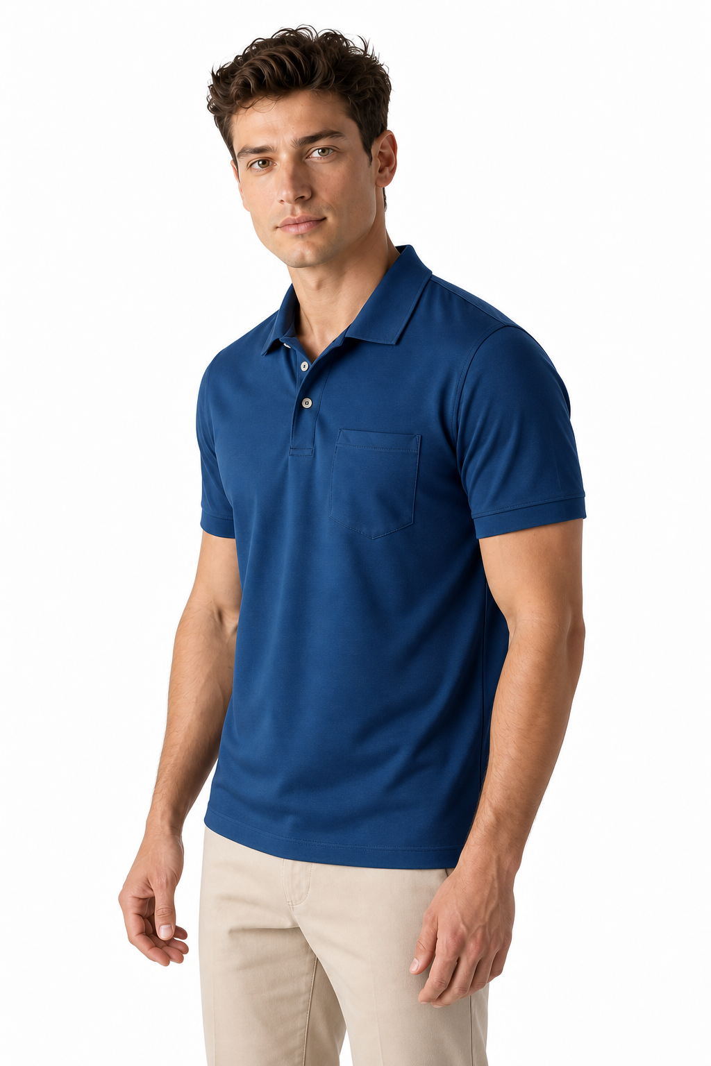 Ventorino Men's Polo Shirt Chest Pocket Sleek Fit | Ventorino in Dark Blue — model three-quarter view