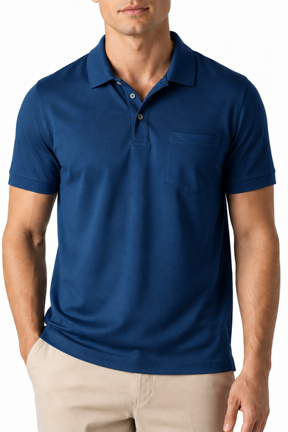 Ventorino Men's Polo Shirt Chest Pocket Sleek Fit | Ventorino in Dark Blue — garment and fabric detail