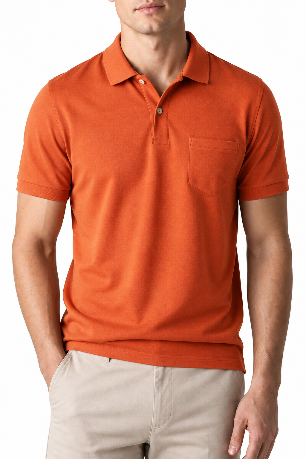 Ventorino Men's Polo Shirt Chest Pocket Sleek Fit | Ventorino in Orange — garment and fabric detail