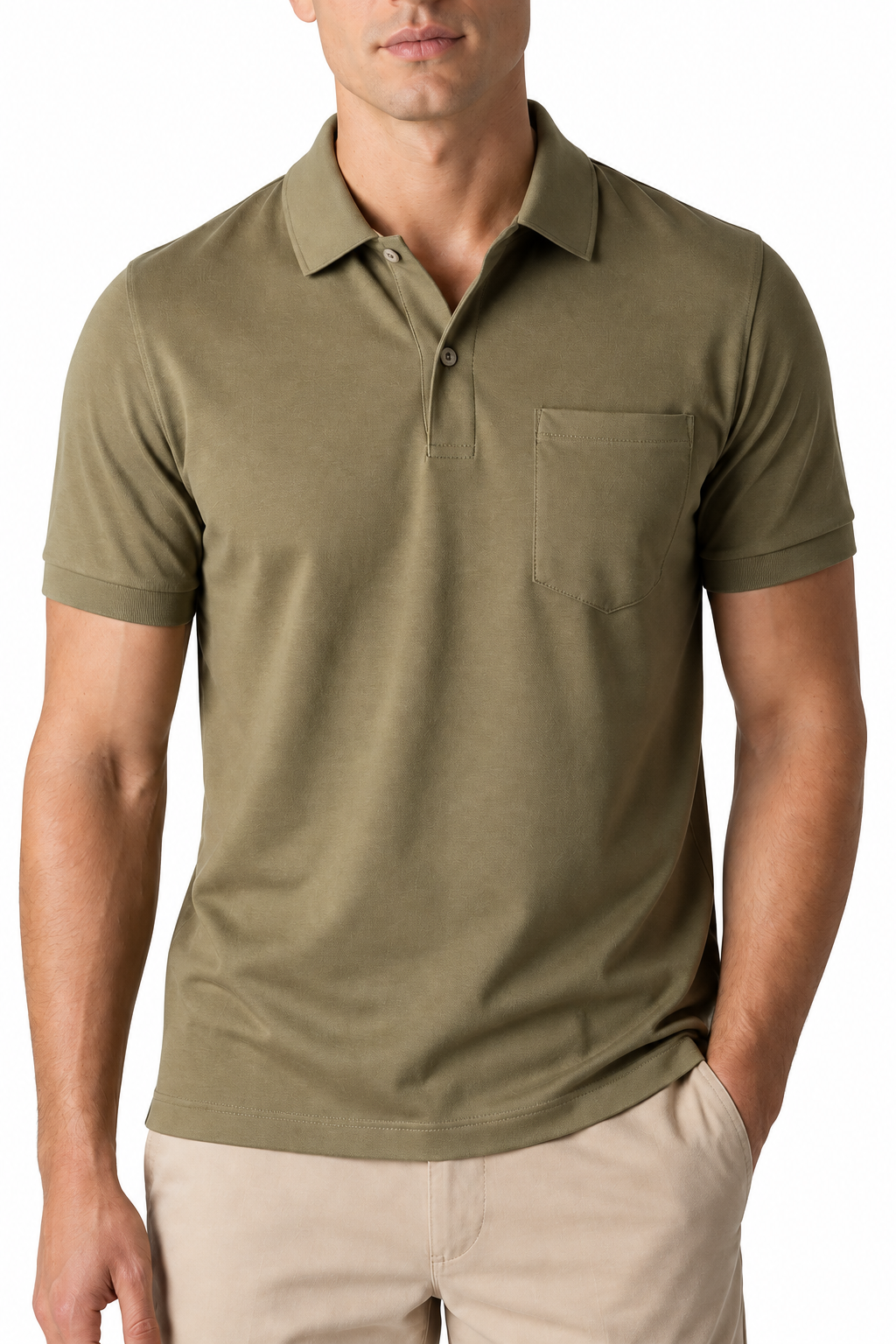 Ventorino Men's Polo Shirt Chest Pocket Sleek Fit | Ventorino in Army Green — garment and fabric detail