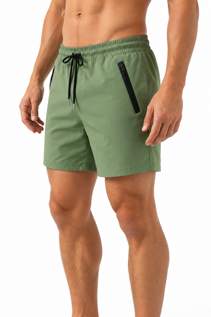 Men's Performance Shorts Lightweight Fabric Flexible Fit, Army Green, side view