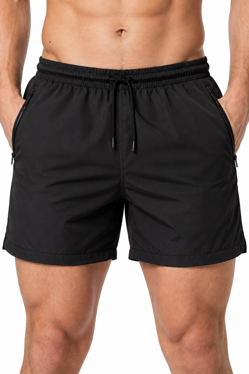 Men's Performance Shorts Lightweight Fabric Flexible Fit, Black, fabric close-up