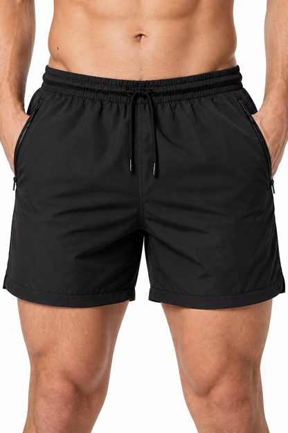 Men's Performance Shorts Lightweight Fabric Flexible Fit, Black, fabric close-up