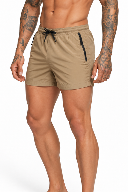 Men's Performance Shorts Lightweight Fabric Flexible Fit, Khaki, side view